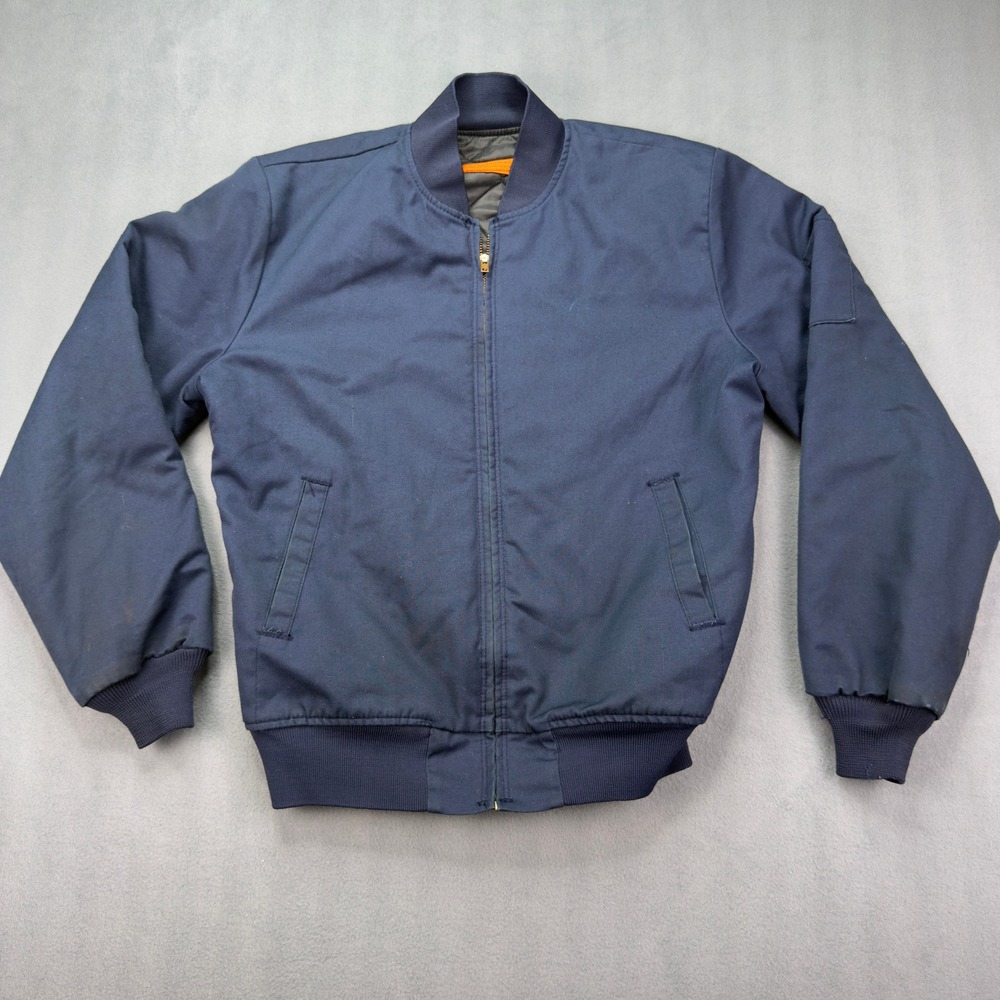 Vintage Durable Press Bomber Medium Navy Blue Workwear Made in USA